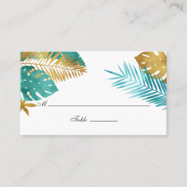 Tarjeta De Mesa Boda Tropical verde azulado y Oro