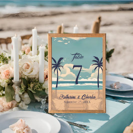 Tarjeta De Mesa Boda Tropical Vintage Beach