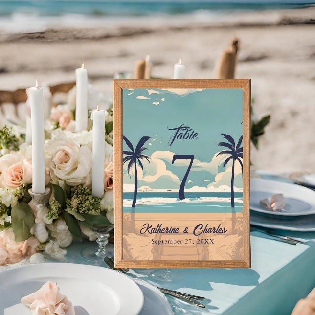 Tarjeta De Mesa Boda Tropical Vintage Beach (Subido por el creador)