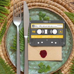 Tarjeta De Mesa Boda único de música de cassette retro Groovy