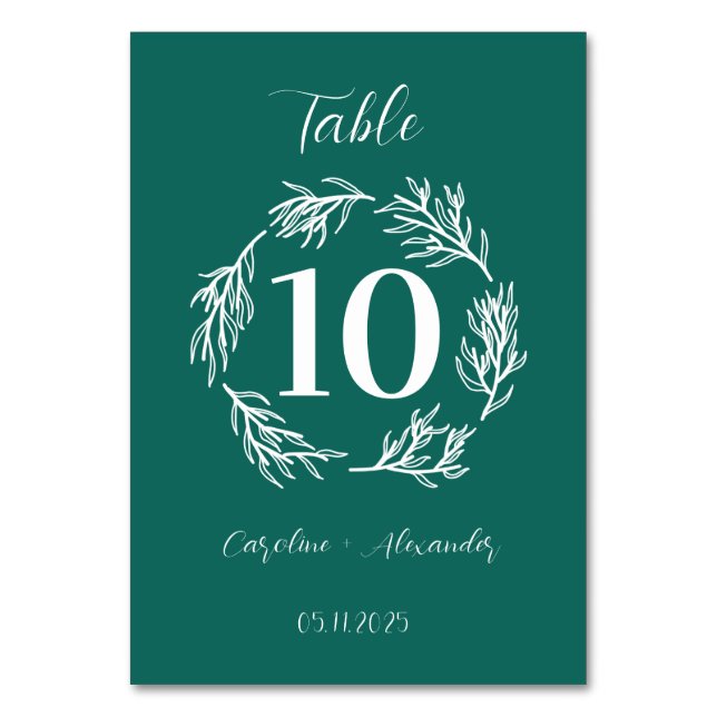 Tarjeta De Mesa Boda único elegante y verde esmeralda (Anverso)