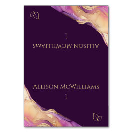 Tarjeta De Mesa Boda-vegetariano morado y dorado moderno