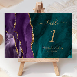 Tarjeta De Mesa Boda Verde azulado de Purple Gold Agate