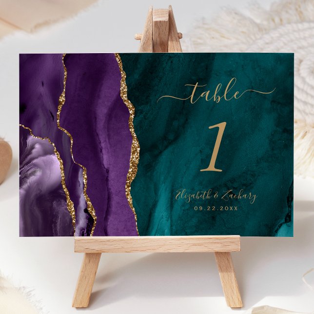 Tarjeta De Mesa Boda Verde azulado de Purple Gold Agate (Subido por el creador)