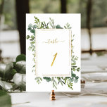 Tarjeta De Mesa Boda verde botánico Purpurina de oro número 1,<br><div class="desc">Cuadro 1. Compruebe todos los números disponibles. | Este número de tabla boda presenta la vegetación de eucalipto de color de agua pintada y hojas verdes con un marco rectangular falso purpurina de oro, texto y número. Para una personalización más avanzada de este diseño, haga clic en el BOTÓN HERRAMIENTA...</div>