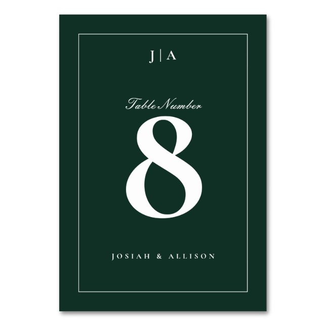 Tarjeta De Mesa Boda verde clásico (Anverso)