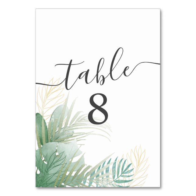 Tarjeta De Mesa Boda Verde de acuarela de oligosidad tropical (Reverso)