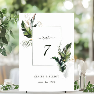 Tarjeta De Mesa Boda Verde de color de agua tropical oliage