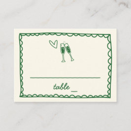 Tarjeta De Mesa Boda verde de color vintage ilustrado a mano