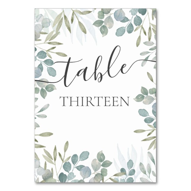 Tarjeta De Mesa Boda verde de Eucalyptus Sage (Anverso)