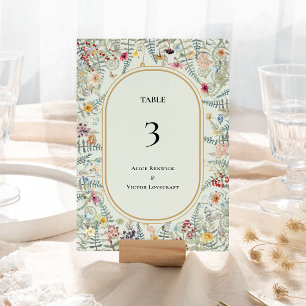 Tarjeta De Mesa Boda Verde de la Moneda de Flor Silvestre Vintage