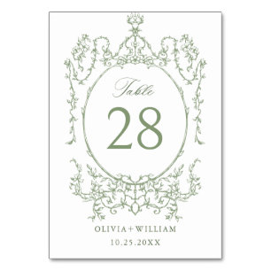Tarjeta De Mesa Boda Verde de la orquesta victoriana Grace Floral