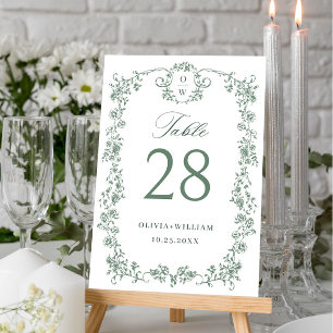 Tarjeta De Mesa Boda Verde de la orquesta victoriana Grace Floral