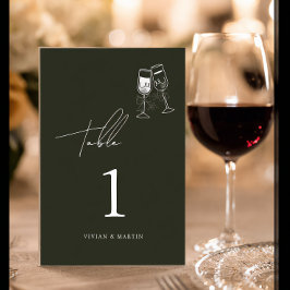 Tarjeta De Mesa Boda Verde de madera de olivo elegante
