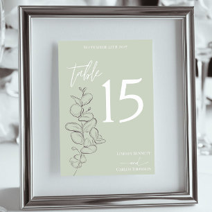 Tarjeta De Mesa boda verde de salvia de hojas minimalistas a mano