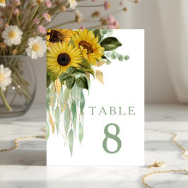 Tarjeta De Mesa Boda Verde del girasol floral Eucalyptus Sage