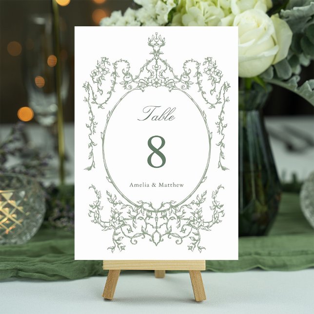Tarjeta De Mesa Boda Verde del marco del jardín floral clásico (Subido por el creador)