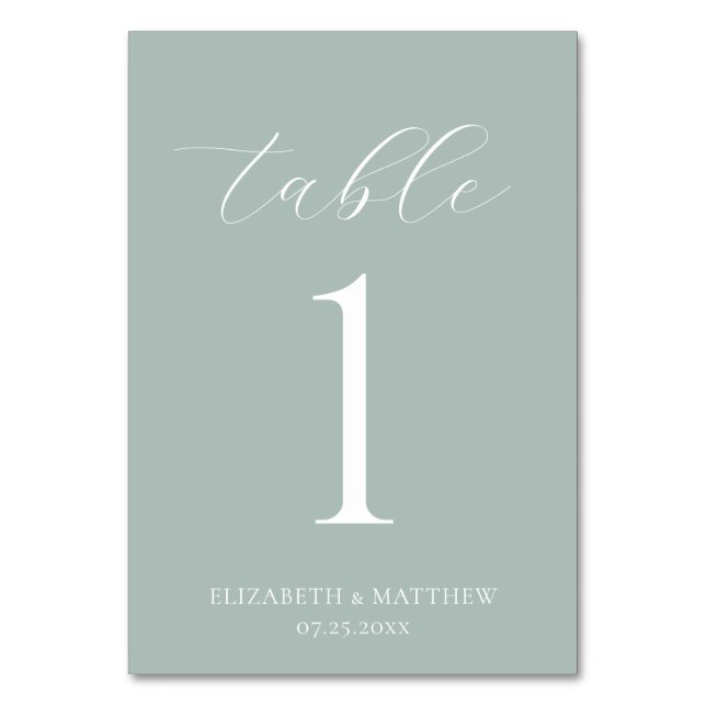 Tarjeta De Mesa Boda Verde Elegante (Anverso)