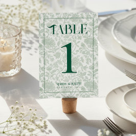 Tarjeta De Mesa Boda Verde Elegante con Estampado Floral Toile en