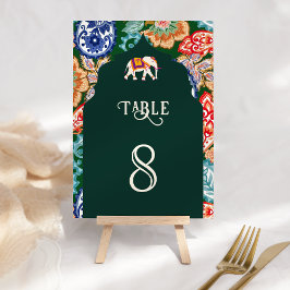 Tarjeta De Mesa Boda verde esmeralda del elefante de arte folclóri