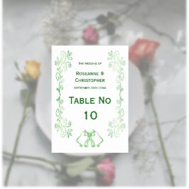Tarjeta De Mesa Boda verde esmeralda Mesa de carpas Rótulo campana