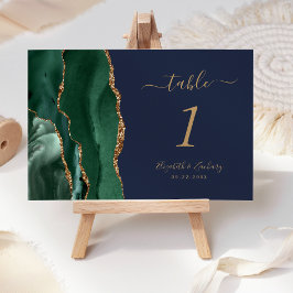Tarjeta De Mesa Boda Verde Esmeralda Oro Ágata Azul Marino
