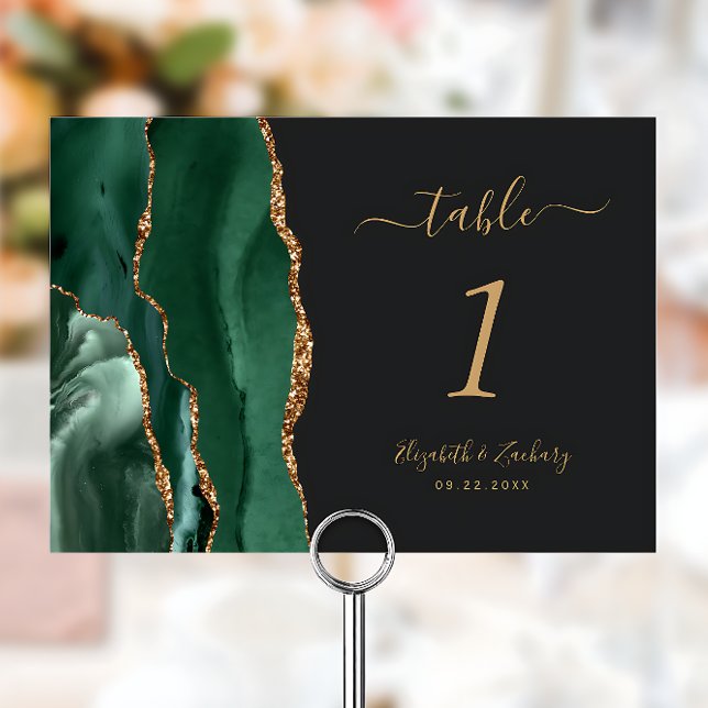 Tarjeta De Mesa Boda Verde Esmeralda Oro Ágata Oscuro (Subido por el creador)