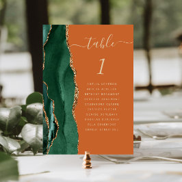 Tarjeta De Mesa Boda verde esmeralda oro ágata óxido