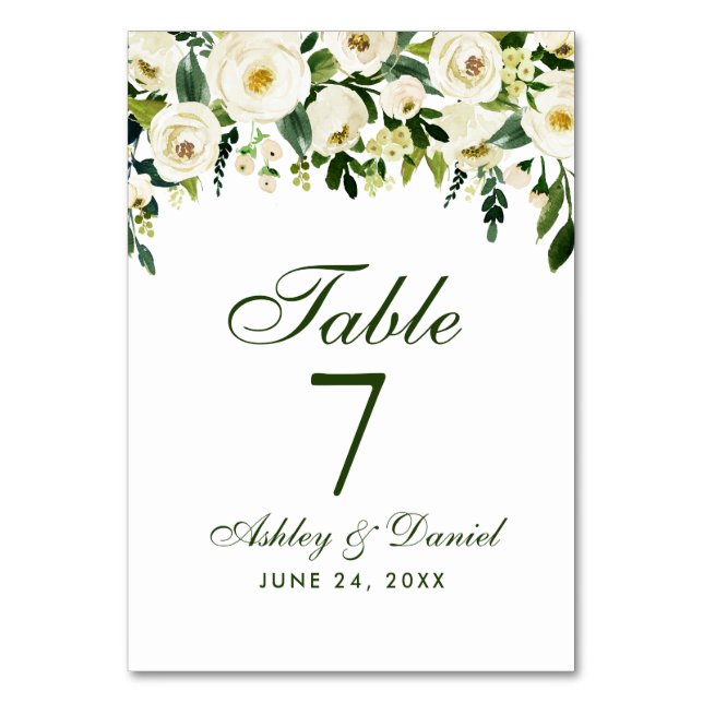 Tarjeta De Mesa Boda verde floral acuarela (Anverso)