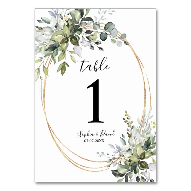 Tarjeta De Mesa Boda verde floral elegante (Anverso)