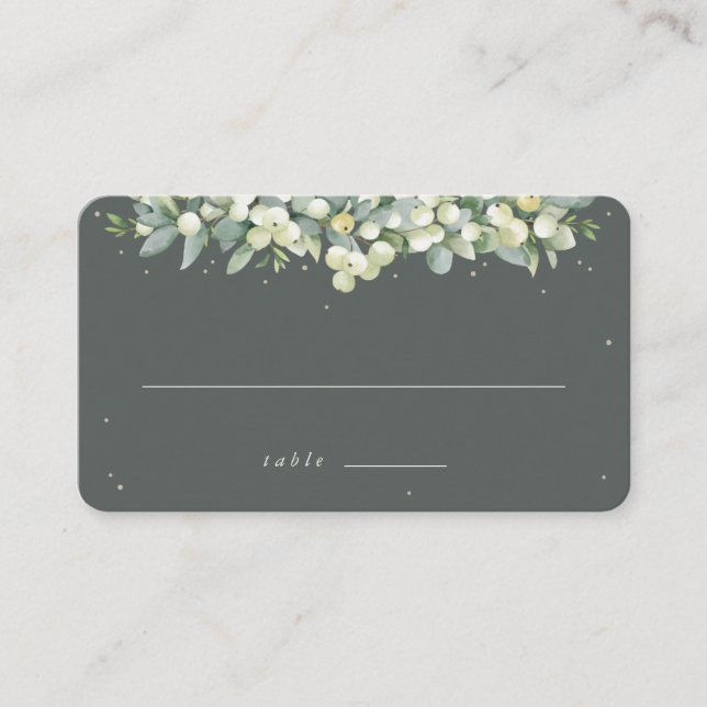 Tarjeta De Mesa Boda verde gris de nieve + eucalipto plano (Anverso)