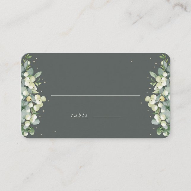 Tarjeta De Mesa Boda verde gris de nieve + eucalipto plano (Anverso)