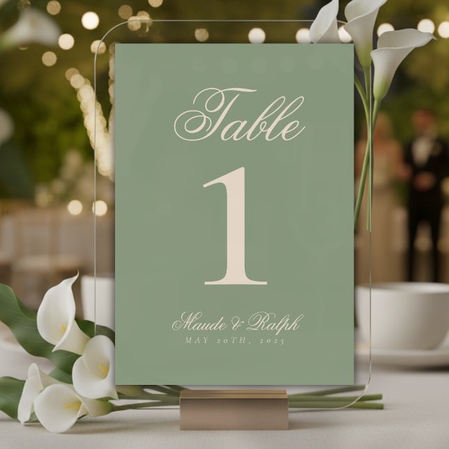 Tarjeta De Mesa Boda verde oliva de dinero antiguo simple y modern (Guide guests to their seats with sophistication using these Simple Modern Old Money Table Numbers!)