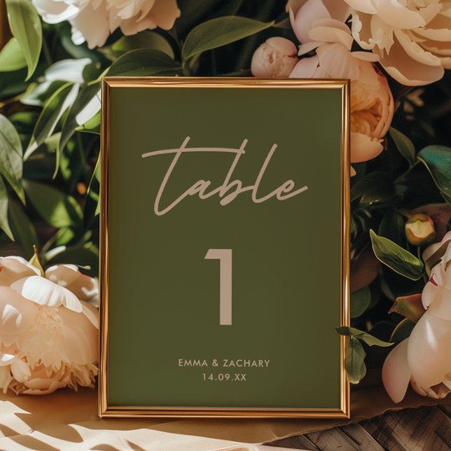 Tarjeta De Mesa Boda verde oliva moderna (Subido por el creador)
