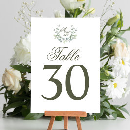 Tarjeta De Mesa Boda verde oliva Número de tabla Monograma Motismo