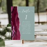 Tarjeta De Mesa Boda verde sabio de la hierba de plata de Borgoña<br><div class="desc">El borde izquierdo de esta elegante y moderna tarjeta boda número de mesa cuenta con un borde de agujeros color rojo color burdeos con un falso purpurina plateado. La palabra "tabla" aparece en un guión de escritura a mano en blanco sobre un fondo verde sabio. Agregue los nombres de los...</div>