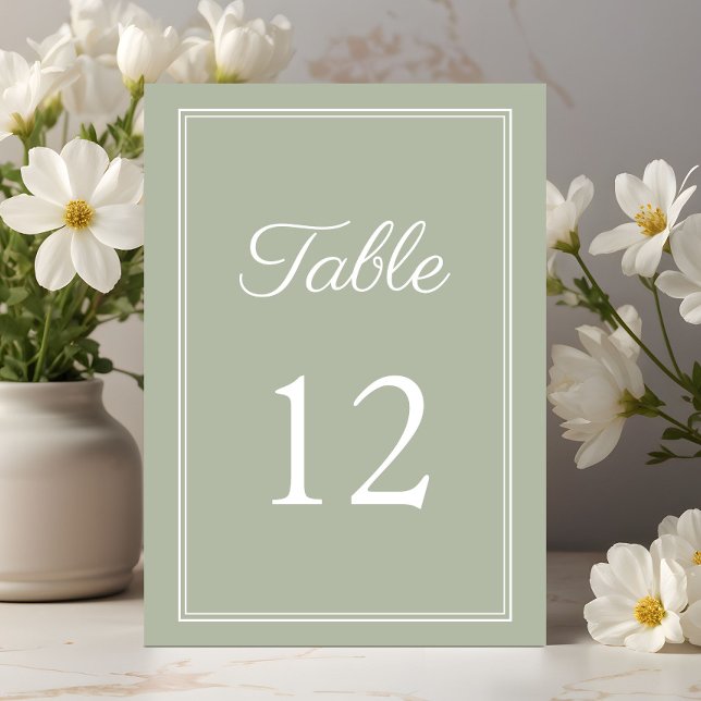 Tarjeta De Mesa Boda verde sabio moderno y elegante (Modern Elegant Sage Green Wedding Table Number)