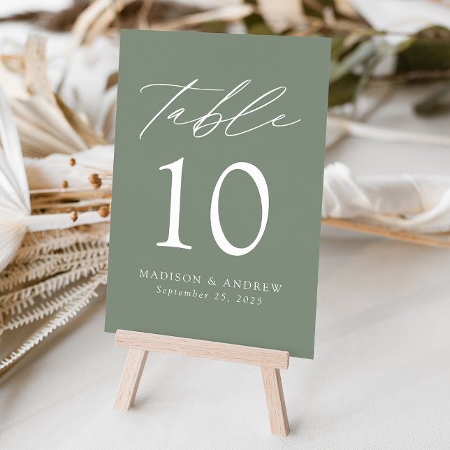 Tarjeta De Mesa Boda verde sabio moderno y elegante (Subido por el creador)