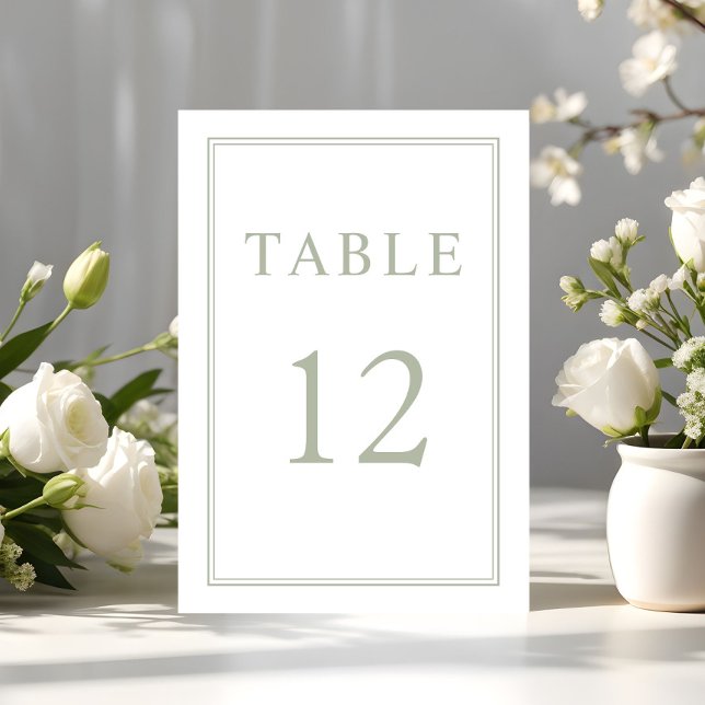 Tarjeta De Mesa Boda verde sabio moderno y elegante (Modern Elegant Sage Green Wedding Table Number)