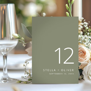 Tarjeta De Mesa Boda verde sabio moderno y elegante