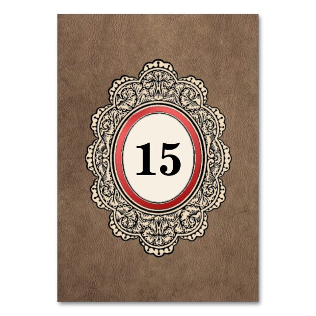 Tarjeta De Mesa Boda Vertical Estilo Cuero (Anverso)