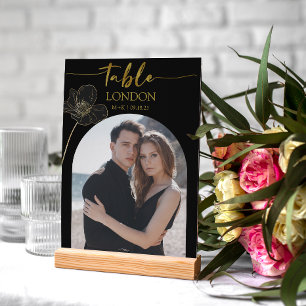 Tarjeta De Mesa Boda Viaje Destino Foto y Nombre Oro Negro