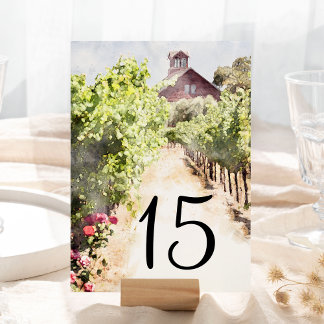 Tarjeta De Mesa Boda Vineyard y Red Barn Watercolor