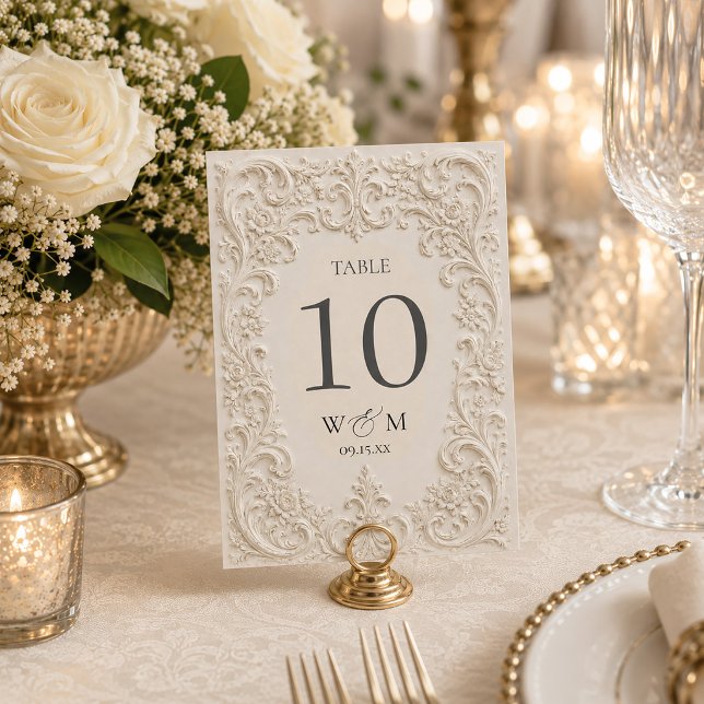 Tarjeta De Mesa Boda Vintage Barroca Elegante (Elegant Baroque Vintage Wedding Table Number)