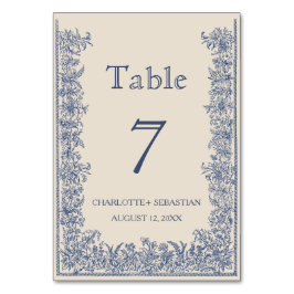 Tarjeta De Mesa Boda vintage con borde floral azul