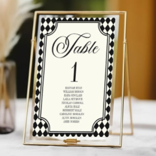 Tarjeta De Mesa Boda Vintage de Lujo con Dinero Antiguo Negro Marf