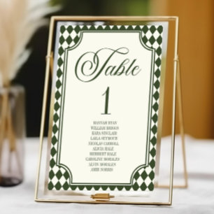 Tarjeta De Mesa Boda Vintage de Lujo con Dinero Antiguo Verde Oliv