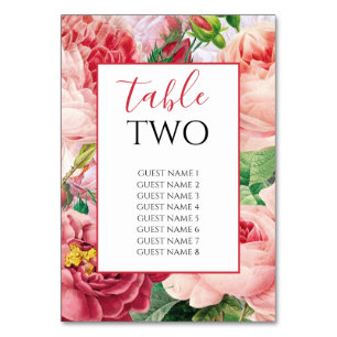 Tarjeta De Mesa Boda Vintage Floral & Botánico Rosa Rosa Rosada