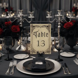 Tarjeta De Mesa Boda Vintage Gótico Negro Toile Beige