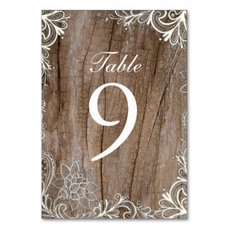 Tarjeta De Mesa boda vintage swirls barn wood lace country